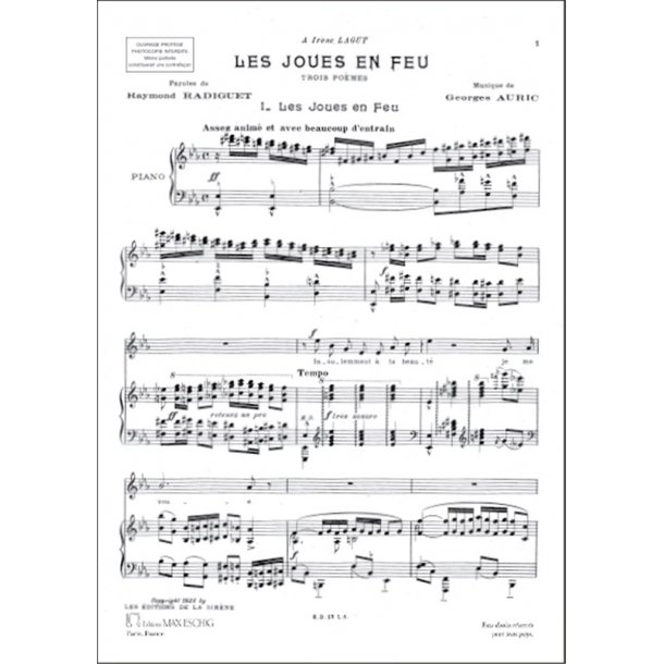Joues En Feu Chant-Piano (3 Poemes De Radiguet